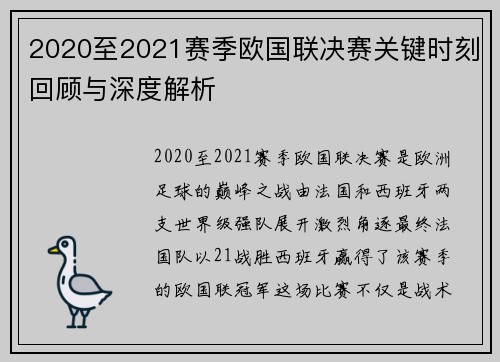 2020至2021赛季欧国联决赛关键时刻回顾与深度解析