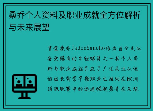 桑乔个人资料及职业成就全方位解析与未来展望